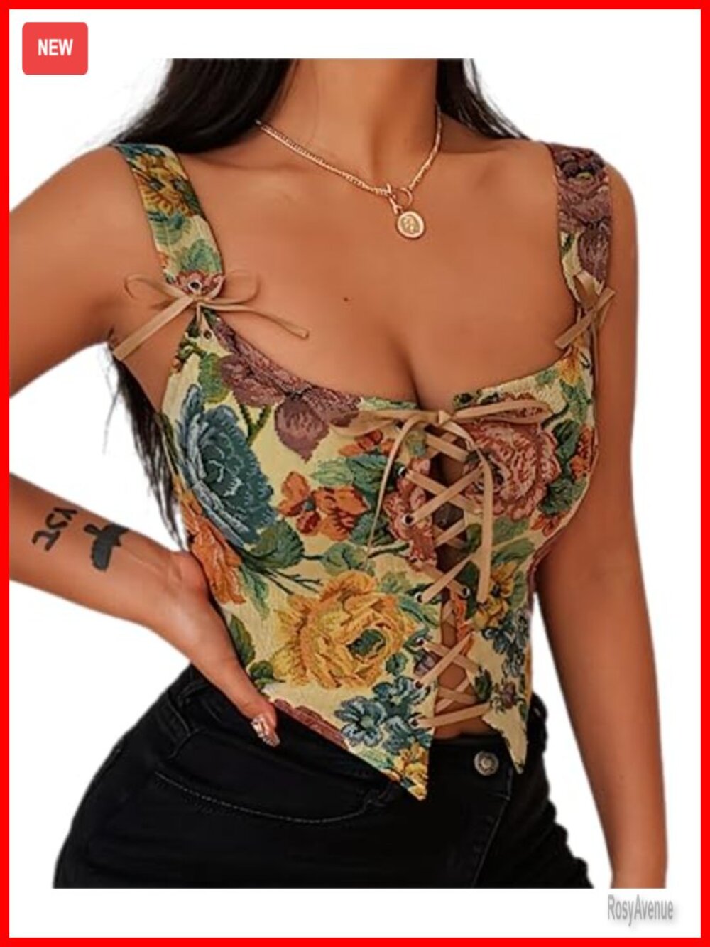 Vintage Floral Renaissance Corset Top Sleeveless Drawstring Crop Y2K